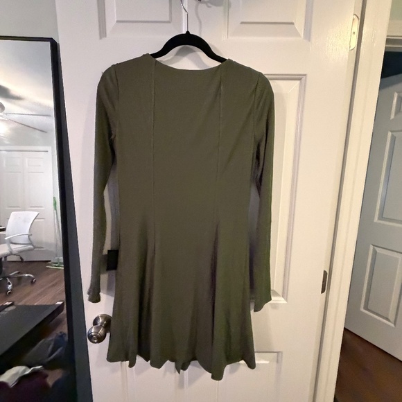 Lulus Simply Favored Olive Green Ribbed Long Sleeve Mini Dress - Size M - Picture 3 of 4
